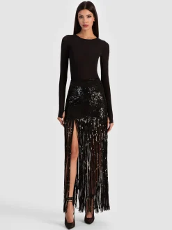 KENDRA SEQUIN FRINGE MAXI SKIRT